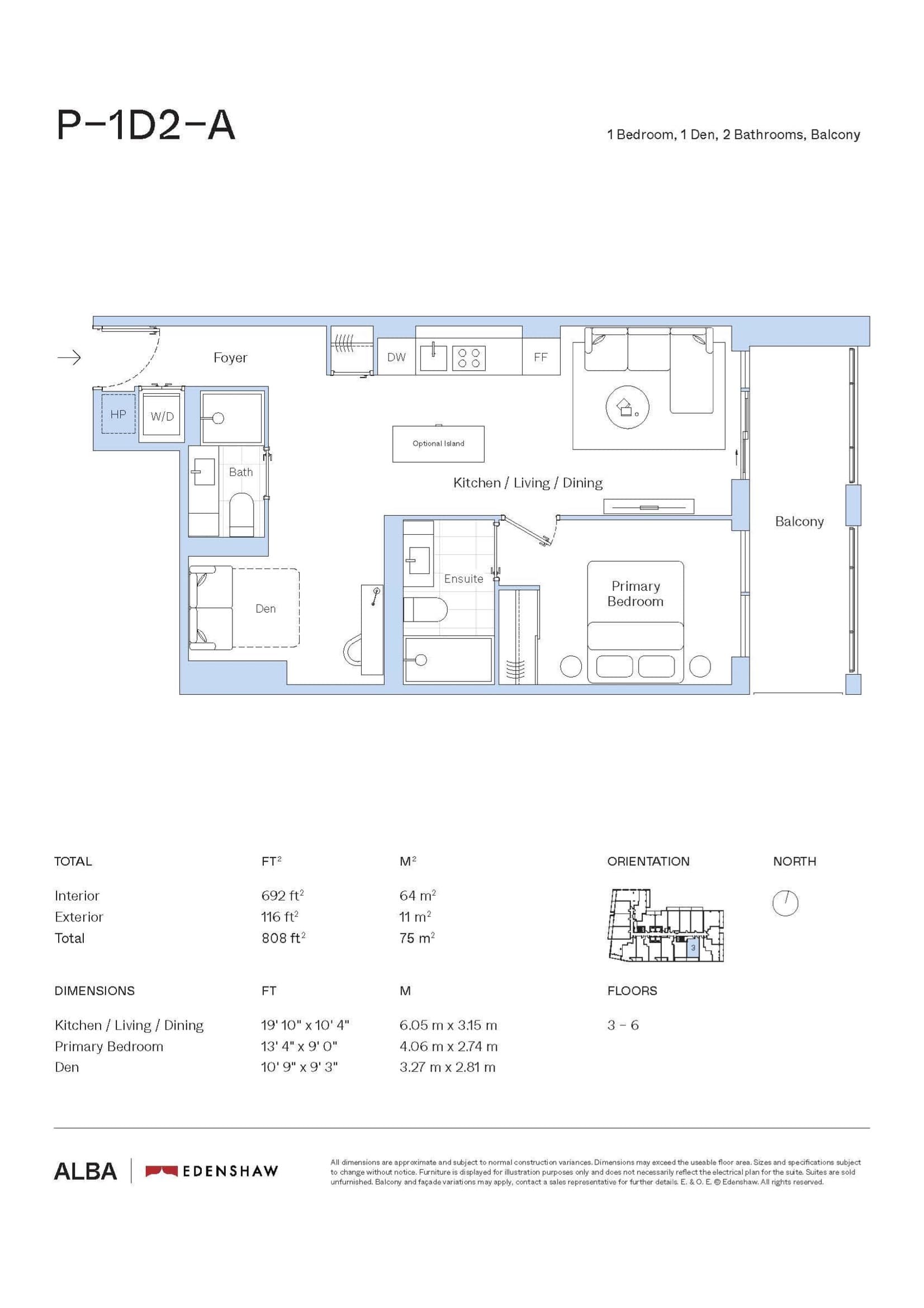 P-1D2-A Floor Plan at Alba Condos - 692 sq.ft