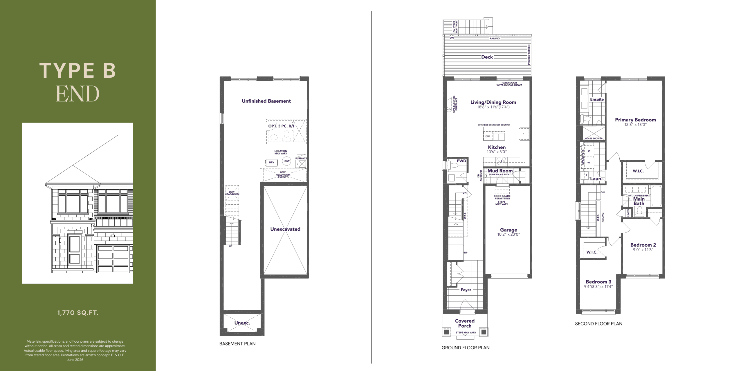 Type B - End (1,770 sq.ft) Floor Plan at Kingshaven - 1770 sq.ft
