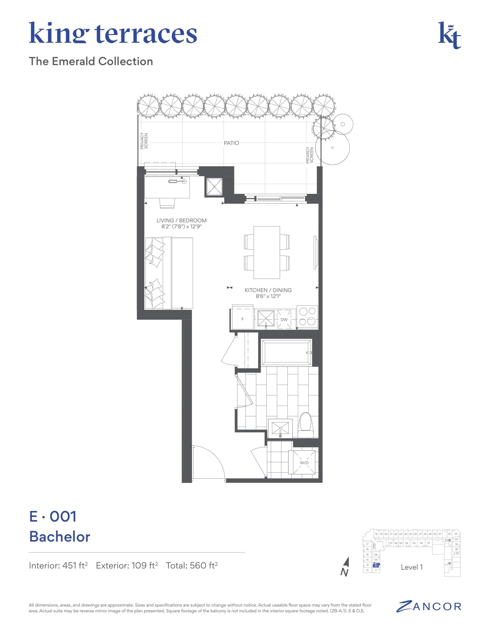 E-001 Floor Plan at King Terraces Condos - 451 sq.ft
