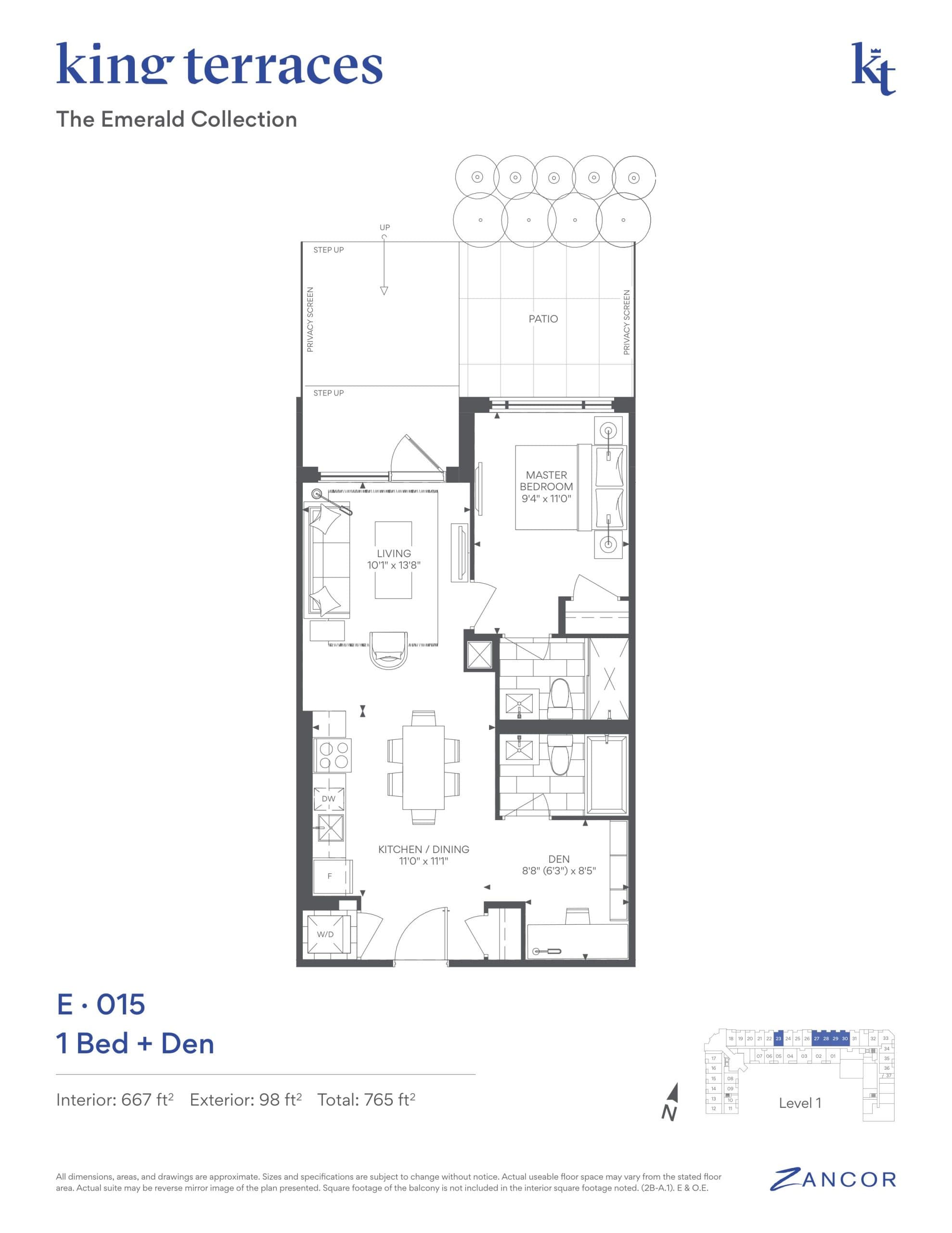E-015 Floor Plan at King Terraces Condos - 667 sq.ft