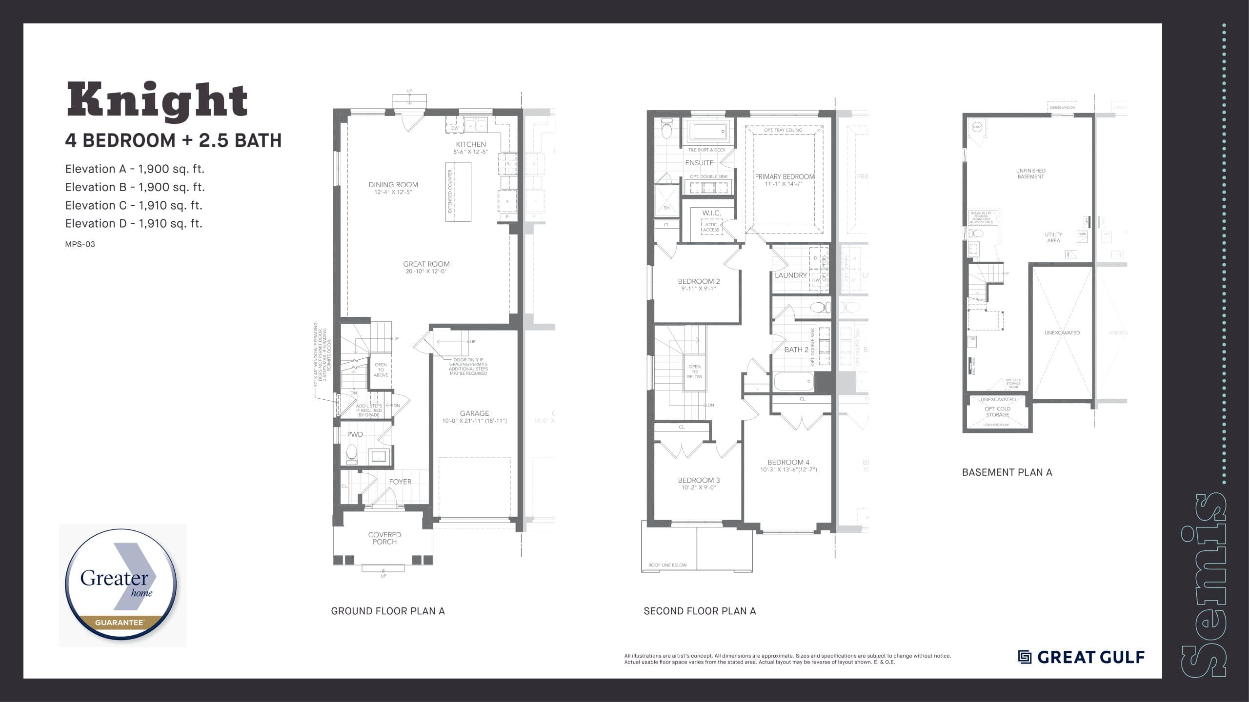 Knight Floor Plan at Milton Village Towns - 1915 sq.ft