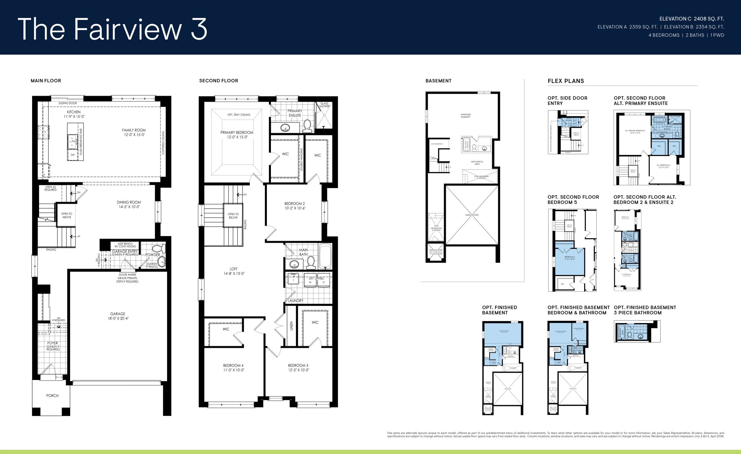 The Fairview 3 Floor Plan at Creekstone by Minto - 2359 sq.ft