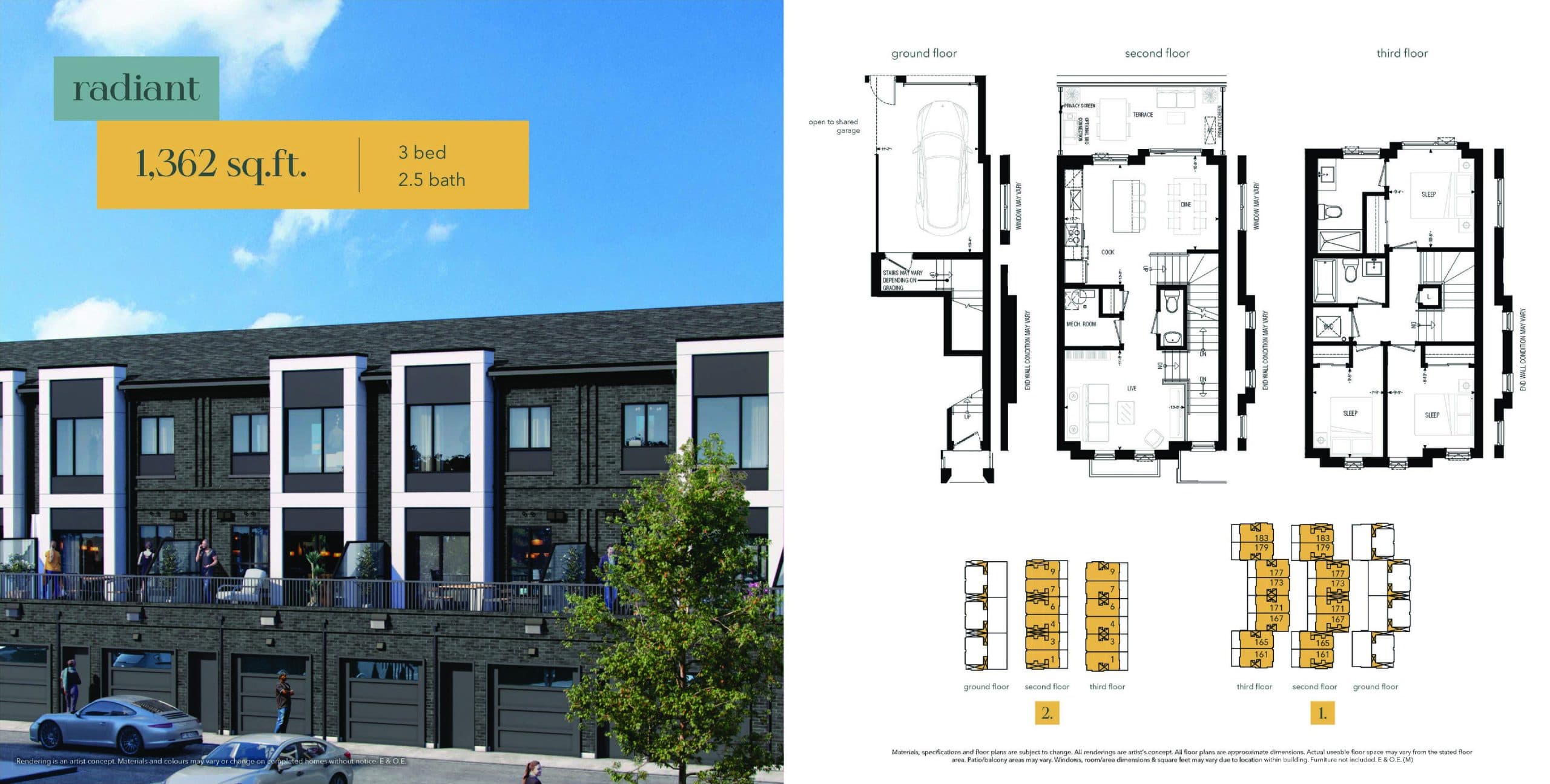 Radiant Floor Plan at SOL Stacked Towns - 1362 sq.ft