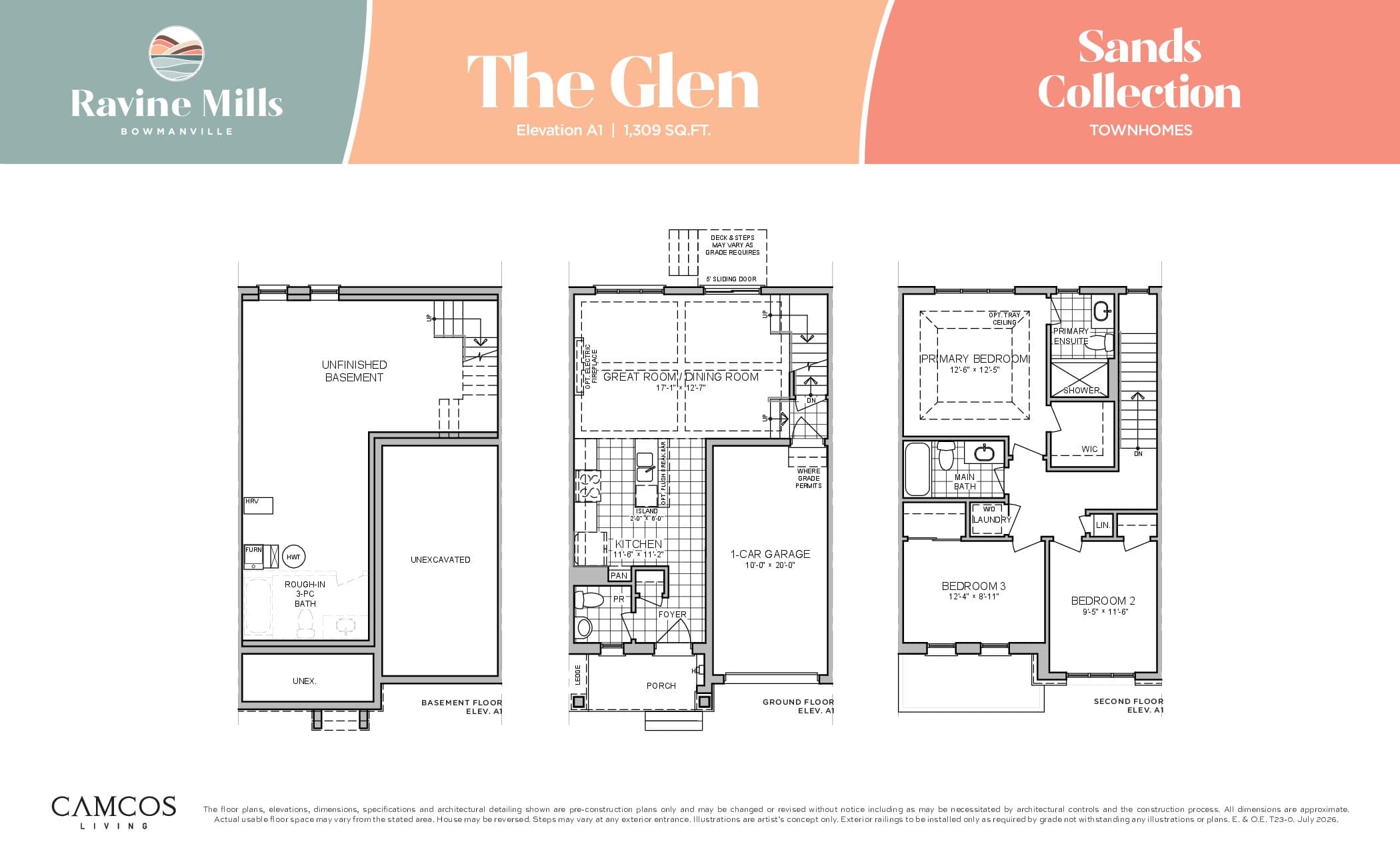 The Glen Floor Plan at Ravine Mills - 1309 sq.ft